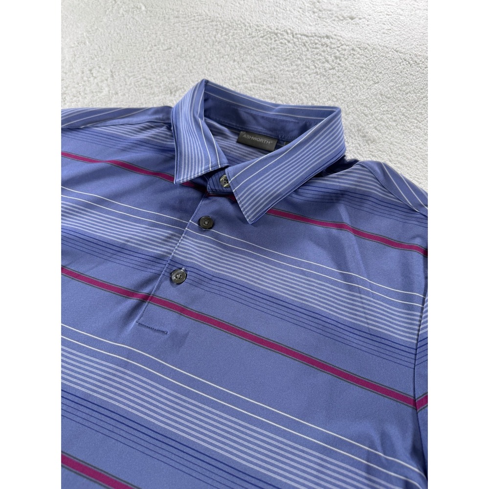Spanish Bay Ashworth Athletic Golf‎ Polo Shirt Striped Purple Blue Men's XL